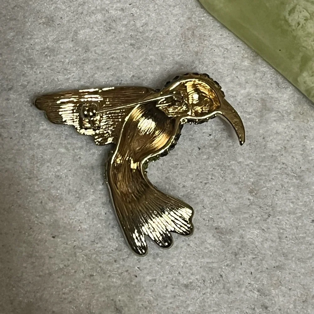 Hummingbird Enamel Rhinestone Brooch - Picture 7 of 12